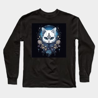 Gothic White Cat Long Sleeve T-Shirt